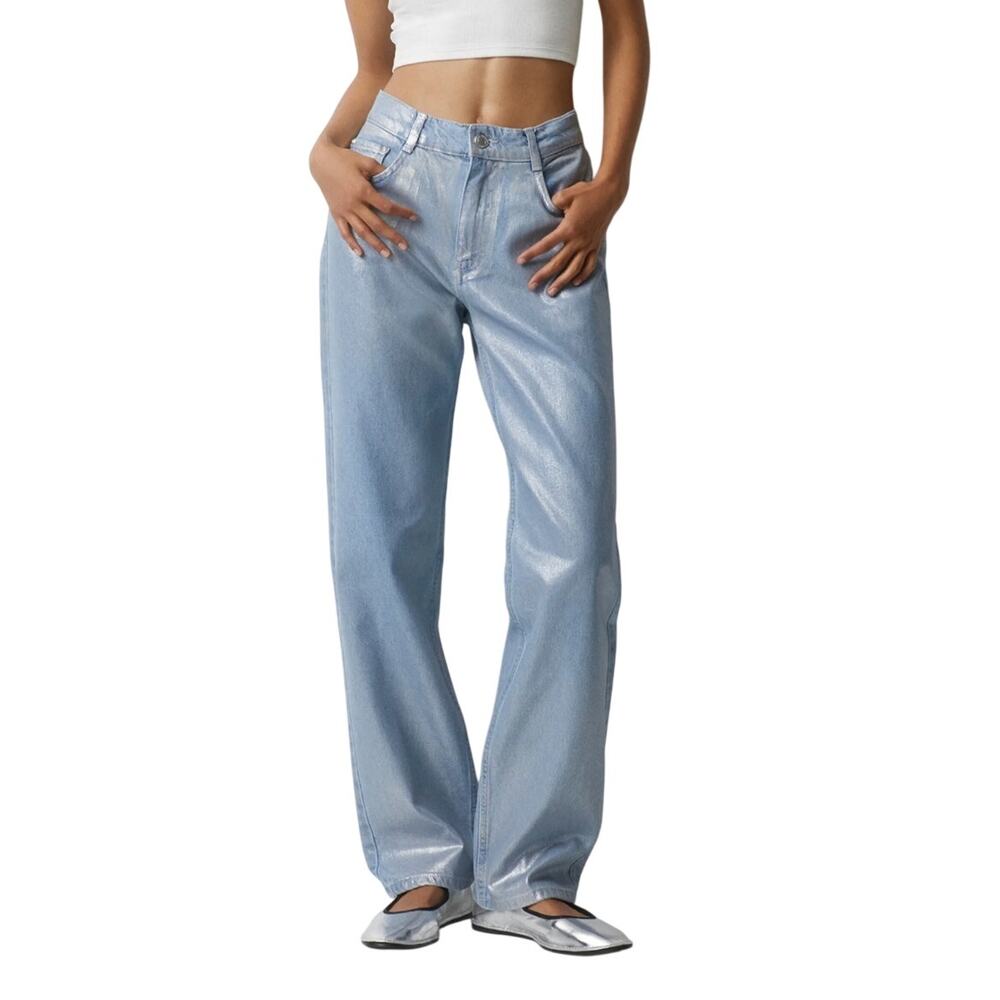 Pull&Bear Metallic Jeans in Silver